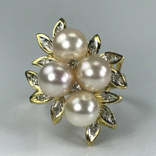 Load image into Gallery viewer, Pearl Diamond Cluster Ring. 14k Yellow Gold. June Birthstone. 4th Anniversary Gift. - Scotch Street Vintage