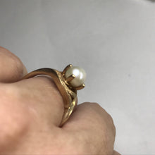 Load image into Gallery viewer, Pearl Diamond Engagement Ring. 10k Brushed Gold. June Birthstone. 4th Anniversary Gift. - Scotch Street Vintage