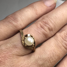 Load image into Gallery viewer, Pearl Diamond Engagement Ring. 10k Brushed Gold. June Birthstone. 4th Anniversary Gift. - Scotch Street Vintage