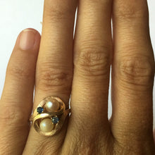 Load image into Gallery viewer, Pearl Spinel Ring. 10K Yellow Gold. Avant Garde. June Birthstone. 4th Anniversary Gift. - Scotch Street Vintage
