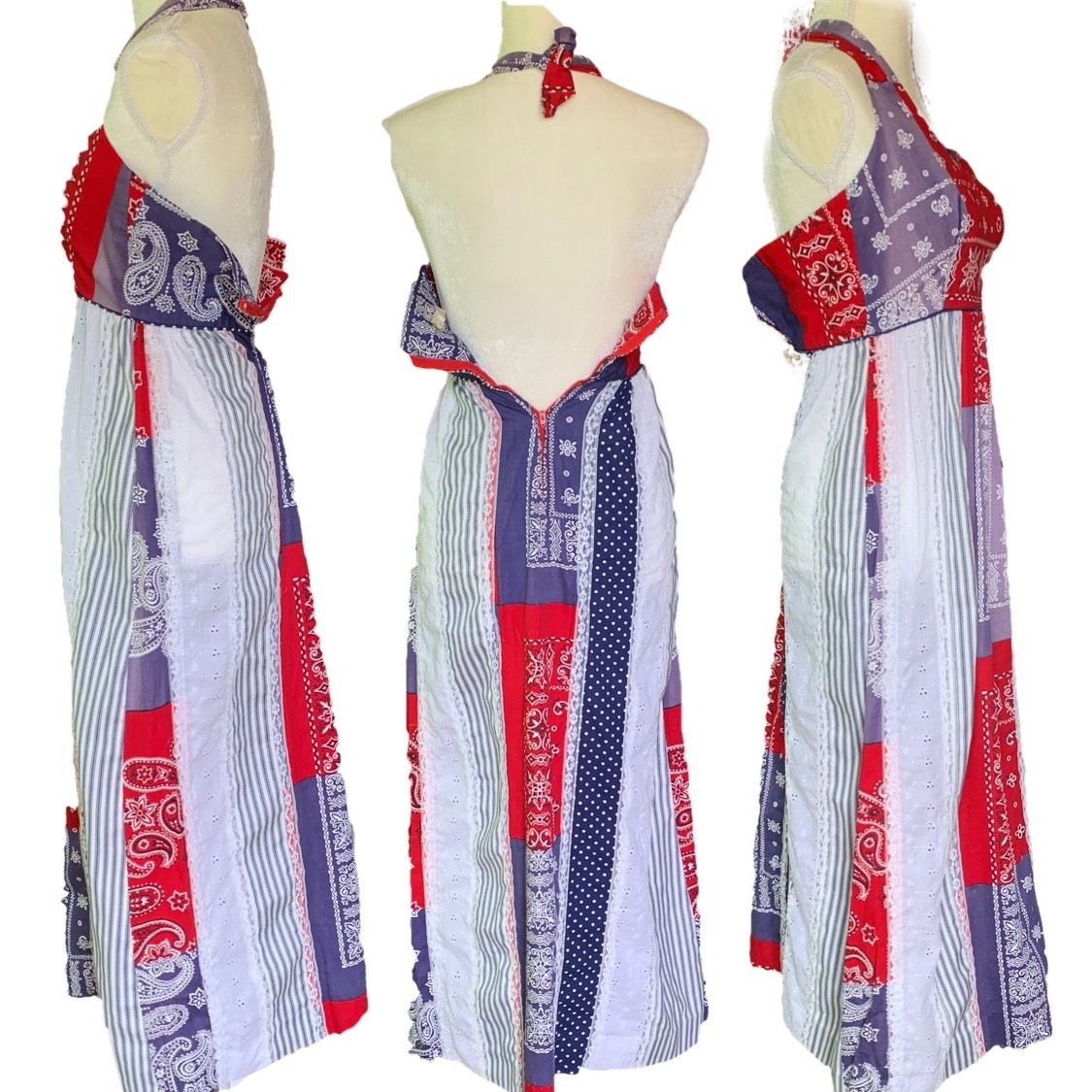 Red White and Blue Patchwork Halter Dress by Saks Fifth Avenue Young D Red White and Blue Patchwork Halter Dress by Saks Fifth Avenue Young D