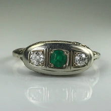 Load image into Gallery viewer, RESERVED LISTING for CA121320 Antique Emerald and Diamond Ring. 18K White Gold. May Birthstone. 20th Anniversary Gift. - Scotch Street Vintage