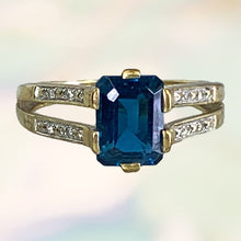 Load image into Gallery viewer, RESERVED LISTING Vintage London Blue Topaz and Diamond Engagement Ring. 9K Yellow Gold Setting. 4th Anniversary. - Scotch Street Vintage