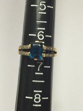 Load image into Gallery viewer, RESERVED LISTING Vintage London Blue Topaz and Diamond Engagement Ring. 9K Yellow Gold Setting. 4th Anniversary. - Scotch Street Vintage