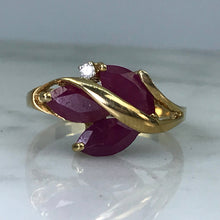 Load image into Gallery viewer, Ruby Diamond Cluster Ring in 10K Gold. July Birthstone. 15th Anniversary. 1970s. Size 7. - Scotch Street Vintage