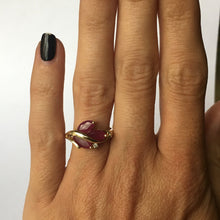 Load image into Gallery viewer, Ruby Diamond Cluster Ring in 10K Gold. July Birthstone. 15th Anniversary. 1970s. Size 7. - Scotch Street Vintage