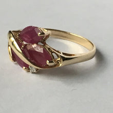 Load image into Gallery viewer, Ruby Diamond Cluster Ring in 10K Gold. July Birthstone. 15th Anniversary. 1970s. Size 7. - Scotch Street Vintage