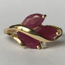 Load image into Gallery viewer, Ruby Diamond Cluster Ring in 10K Gold. July Birthstone. 15th Anniversary. 1970s. Size 7. - Scotch Street Vintage