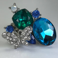 Load image into Gallery viewer, Upcycled Butterfly Ring. Blue Rhinestone Statement Ring. Costume Jewelry. Recycled Jewelry - Scotch Street Vintage