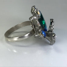 Load image into Gallery viewer, Upcycled Butterfly Ring. Blue Rhinestone Statement Ring. Costume Jewelry. Recycled Jewelry - Scotch Street Vintage