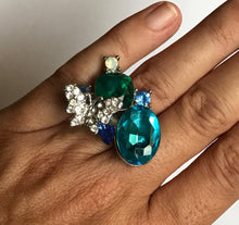 Load image into Gallery viewer, Upcycled Butterfly Ring. Blue Rhinestone Statement Ring. Costume Jewelry. Recycled Jewelry - Scotch Street Vintage
