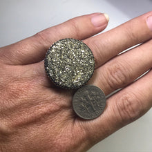Load image into Gallery viewer, Upcycled Druzy Statement Ring. Vintage Pyrite Ring. Drusie Quartz. Recycled Jewelry. - Scotch Street Vintage