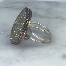 Load image into Gallery viewer, Upcycled Druzy Statement Ring. Vintage Pyrite Ring. Drusie Quartz. Recycled Jewelry. - Scotch Street Vintage