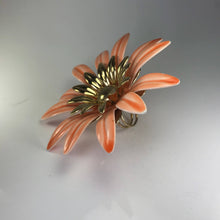 Load image into Gallery viewer, Upcycled Flower Statement Ring. Peach Gold Tone Flower. Vintage Recycled Jewelry. - Scotch Street Vintage