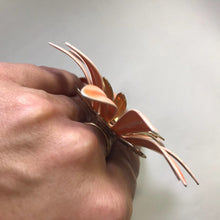 Load image into Gallery viewer, Upcycled Flower Statement Ring. Peach Gold Tone Flower. Vintage Recycled Jewelry. - Scotch Street Vintage