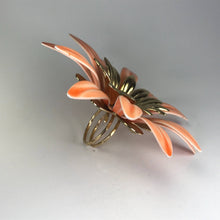 Load image into Gallery viewer, Upcycled Flower Statement Ring. Peach Gold Tone Flower. Vintage Recycled Jewelry. - Scotch Street Vintage