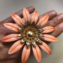 Load image into Gallery viewer, Upcycled Flower Statement Ring. Peach Gold Tone Flower. Vintage Recycled Jewelry. - Scotch Street Vintage