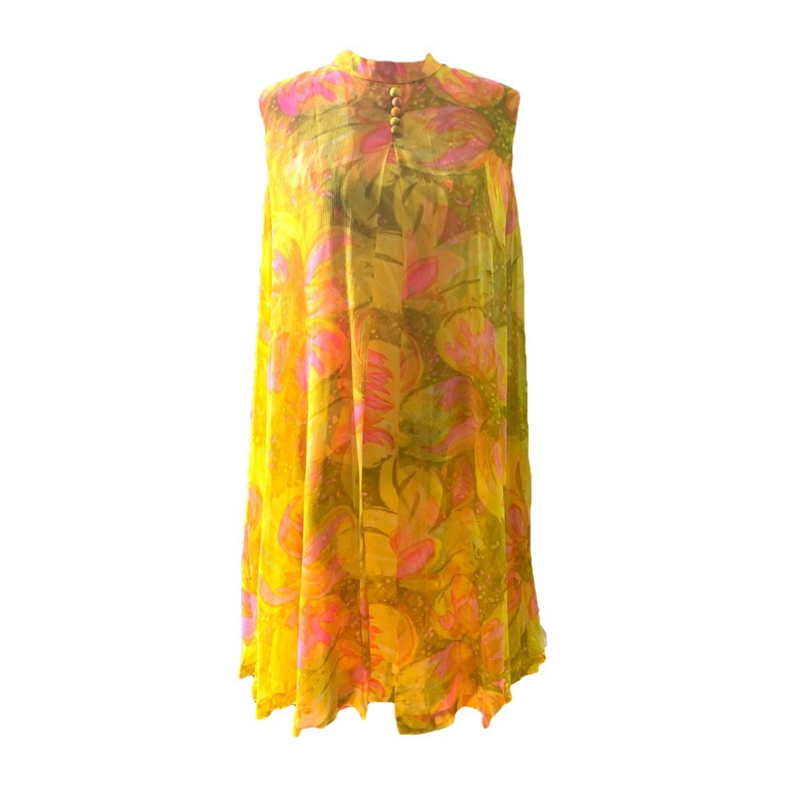 Vintage 1960s Chiffon GoGo Dress by Glenbrooke in a Yellow, Orange and Vintage 1960s Chiffon GoGo Dress by Glenbrooke in a Yellow, Orange and