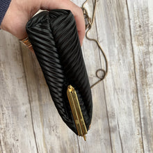Load image into Gallery viewer, Vintage 1970s Little Black Handbag by La Regale. Black Micro Pleats with Rhinestone Kiss Closure. - Scotch Street Vintage