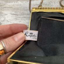 Load image into Gallery viewer, Vintage 1970s Little Black Handbag by La Regale. Black Micro Pleats with Rhinestone Kiss Closure. - Scotch Street Vintage