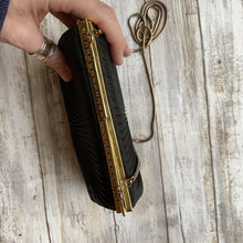 Load image into Gallery viewer, Vintage 1970s Little Black Handbag by La Regale. Black Micro Pleats with Rhinestone Kiss Closure. - Scotch Street Vintage