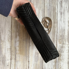 Load image into Gallery viewer, Vintage 1970s Little Black Handbag by La Regale. Black Micro Pleats with Rhinestone Kiss Closure. - Scotch Street Vintage