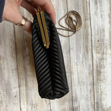 Load image into Gallery viewer, Vintage 1970s Little Black Handbag by La Regale. Black Micro Pleats with Rhinestone Kiss Closure. - Scotch Street Vintage