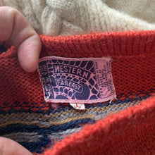 Load image into Gallery viewer, Vintage 1970s Southwestern Sweater by Western Fareast. Red Blue and Tan Aztec Design. Fall Fashion. - Scotch Street Vintage