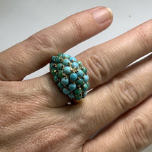 Load image into Gallery viewer, Vintage 1970s Turquoise Cluster Ring in 14k Yellow Gold. Bohemian Statement Ring. December Birthstone. - Scotch Street Vintage
