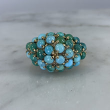 Load image into Gallery viewer, Vintage 1970s Turquoise Cluster Ring in 14k Yellow Gold. Bohemian Statement Ring. December Birthstone. - Scotch Street Vintage