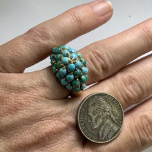 Load image into Gallery viewer, Vintage 1970s Turquoise Cluster Ring in 14k Yellow Gold. Bohemian Statement Ring. December Birthstone. - Scotch Street Vintage