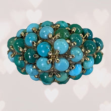 Load image into Gallery viewer, Vintage 1970s Turquoise Cluster Ring in 14k Yellow Gold. Bohemian Statement Ring. December Birthstone. - Scotch Street Vintage