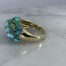 Load image into Gallery viewer, Vintage 1970s Turquoise Cluster Ring in 14k Yellow Gold. Bohemian Statement Ring. December Birthstone. - Scotch Street Vintage