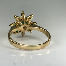 Load image into Gallery viewer, Vintage 1970s Turquoise Ring in a Yellow Gold Flower Setting. Blue and Green Turquoise. - Scotch Street Vintage