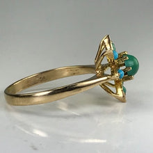 Load image into Gallery viewer, Vintage 1970s Turquoise Ring in a Yellow Gold Flower Setting. Blue and Green Turquoise. - Scotch Street Vintage