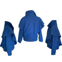 Load image into Gallery viewer, Vintage 1980s Blue Wool Bomber Jacket with Removable Capelet. Warm 2 in 1 Winter Coat. - Scotch Street Vintage