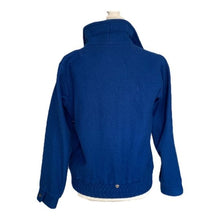 Load image into Gallery viewer, Vintage 1980s Blue Wool Bomber Jacket with Removable Capelet. Warm 2 in 1 Winter Coat. - Scotch Street Vintage