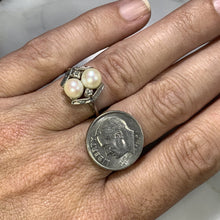 Load image into Gallery viewer, Vintage Akoya Pearl Ring with Diamonds Accents set in 14K White Gold. June's Birthstone. - Scotch Street Vintage