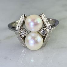 Load image into Gallery viewer, Vintage Akoya Pearl Ring with Diamonds Accents set in 14K White Gold. June's Birthstone. - Scotch Street Vintage