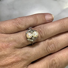 Load image into Gallery viewer, Vintage Akoya Pearl Ring with Diamonds Accents set in 14K White Gold. June's Birthstone. - Scotch Street Vintage