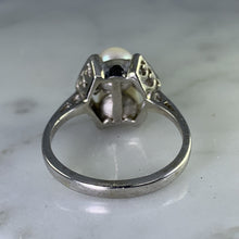 Load image into Gallery viewer, Vintage Akoya Pearl Ring with Diamonds Accents set in 14K White Gold. June's Birthstone. - Scotch Street Vintage