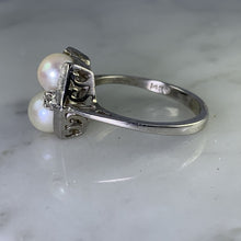 Load image into Gallery viewer, Vintage Akoya Pearl Ring with Diamonds Accents set in 14K White Gold. June's Birthstone. - Scotch Street Vintage
