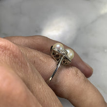 Load image into Gallery viewer, Vintage Akoya Pearl Ring with Diamonds Accents set in 14K White Gold. June's Birthstone. - Scotch Street Vintage