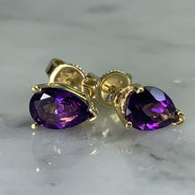 Load image into Gallery viewer, Vintage Amethyst Earrings set in 14K Gold. February Birthstone. 6th Anniversary. Wedding Jewelry. - Scotch Street Vintage