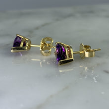 Load image into Gallery viewer, Vintage Amethyst Earrings set in 14K Gold. February Birthstone. 6th Anniversary. Wedding Jewelry. - Scotch Street Vintage