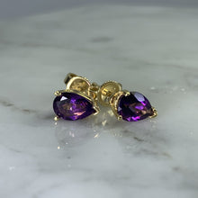 Load image into Gallery viewer, Vintage Amethyst Earrings set in 14K Gold. February Birthstone. 6th Anniversary. Wedding Jewelry. - Scotch Street Vintage
