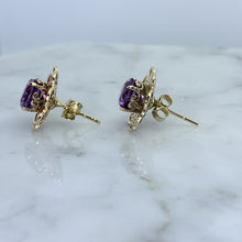 Load image into Gallery viewer, Vintage Amethyst Earrings set in a Yellow Gold Flower Setting. February Birthstone. Wedding Jewelry. - Scotch Street Vintage