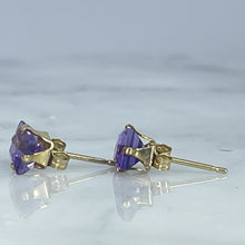 Load image into Gallery viewer, Vintage Amethyst Square Earrings set in 14K Gold. February Birthstone. 1970s Sustainable Estate Jewelry. - Scotch Street Vintage