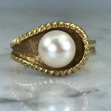 Load image into Gallery viewer, Vintage Asymmetrical Pearl Ring. 14k Yellow Gold. June Birthstone. 4th Anniversary Gift. - Scotch Street Vintage