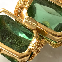 Load image into Gallery viewer, Vintage Avant Garde Gold Tone Brooch br Arnold Scaasi. Green Glass Stones Repurpose into a Necklace. - Scotch Street Vintage